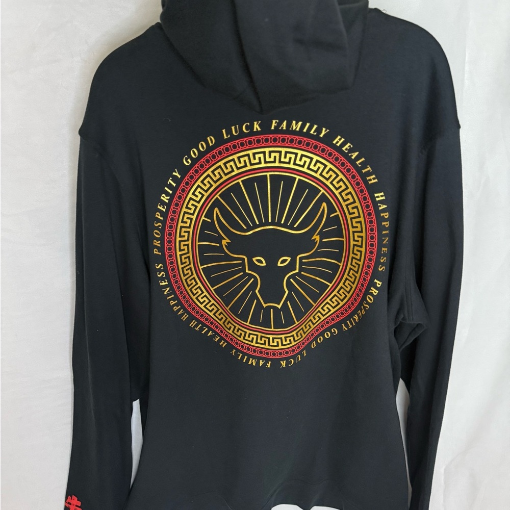 EUC Under Armour Black Hoodie with Bull Chinese new year back logo. Mens XXL